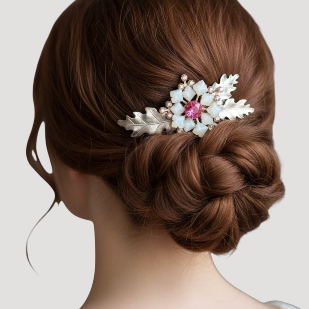 Bridal Hair Comb Wedding Accessory Silver Leaf Winter White